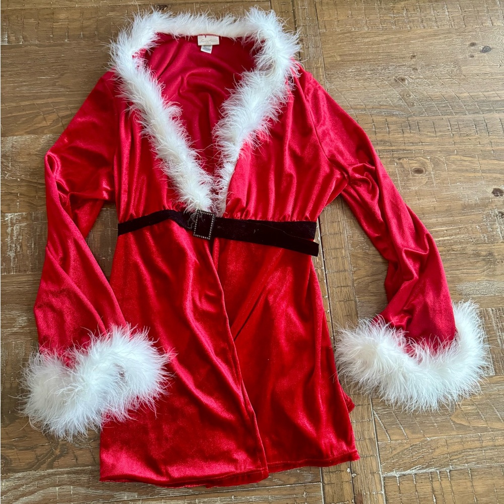 Red Velvet Santa-Inspired Robe with White Fur Trim (Christmas Cover Up), Size 1X
